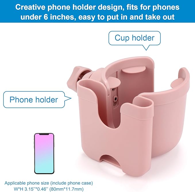 Accmor Stroller Cup Holder with Phone Holder, Bike Cup Holder, Universal Cup Holder for Uppababy Nuna Doona Strollers, 2-in-1 Cup Phone Holder for Stroller Bike Accessory