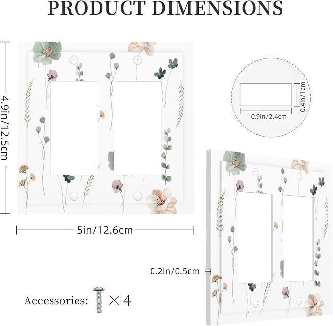 Decorative Outlet Covers Watercolor Floral Botanical Flowers 2 Gang Double Gfci Rocker Electrical Wall Panels Light Switch Cover Plate For Living Room Bed Room Decor