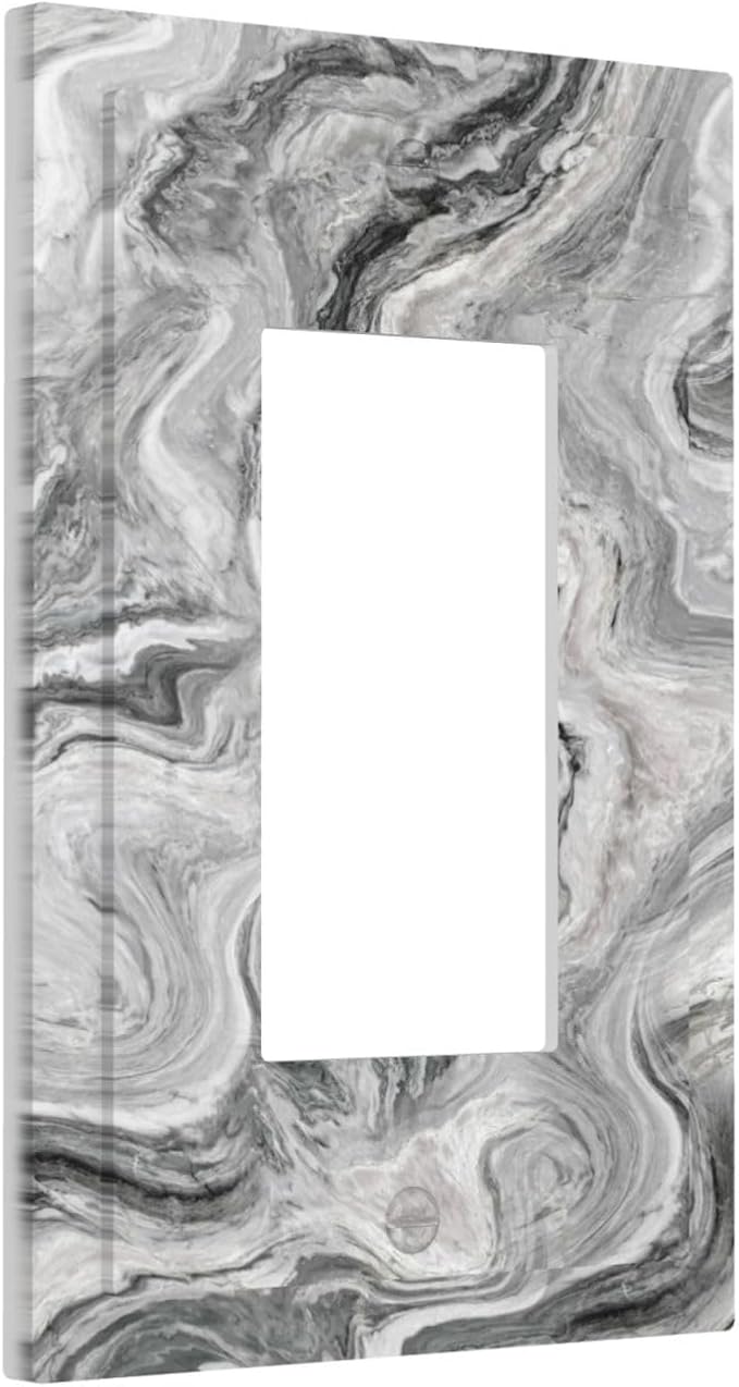 Beautiful Grey Marble Texture Simple Abstract Print Decorative Outlet Covers 1 Gang Single Rocker Light Switch Cover Plate Wall Plates GFCI Faceplate for Bathroom Kitchen Decor