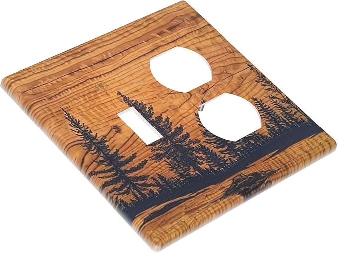 Forest Pine Tree Woodland Woods Grain 2 Gang 1 Toggle/Duplex Combination Outlet Light Switch Cover Combo Wall Plate Electrical Faceplate Decorative Dual Device Switchplate(Not Wood)