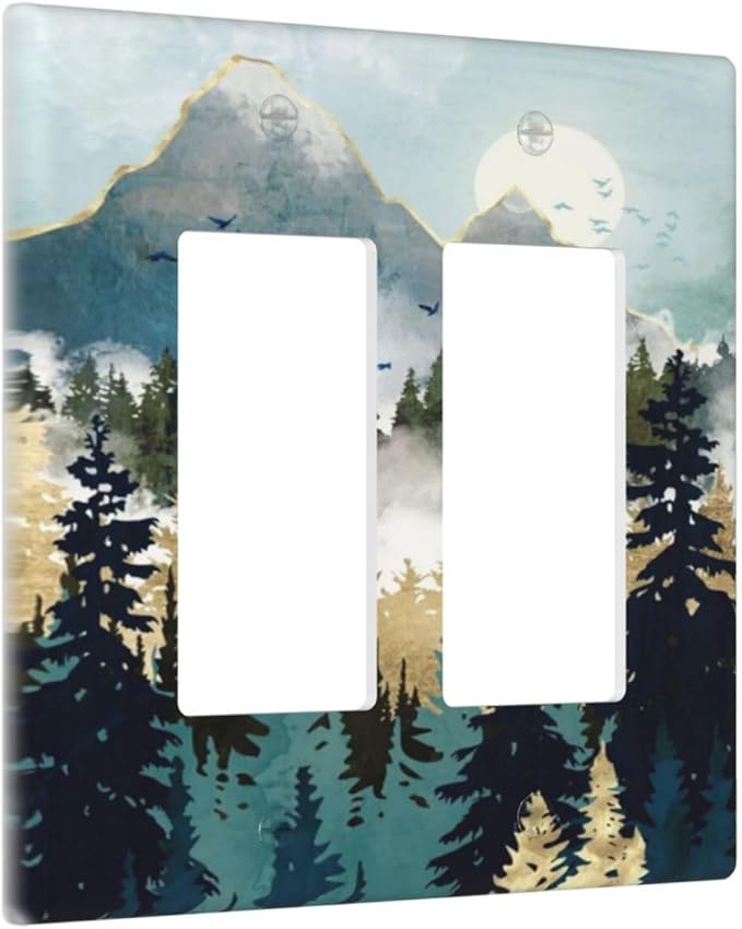 Boho Mountain Forest Abstract Sunset Sunrise Sun 2 Gang Rocker Decora Light Switch Covers Dual Outlet Covers Wall Plate Decorative Switchplate Electrical Faceplate GFCI for Country Bathroom Bedroom