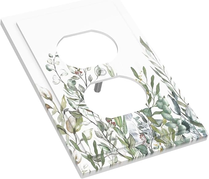 Wildflower Garden Rustic Green Leaf Floral Outlet Covers 1 Gang Duplex Light Switch Cover Decorative Switch Plates Electrical Receptacle Faceplate Wall Plate for Bed Room Living Room Decor