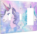 Dreamy Purple/Blue Rainbow Unicorn 3-Gang Combination Double Toggle/Single Decorator Outlet Wall Plate Cute Kid Girls Electric Decorative 2-Toggle 1-Rocker/GFCI Combo Light Switch Cover (Not Glitter)