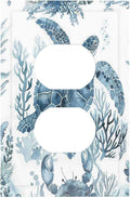 Blue Sea Turtle Coastal Coral Beach Crab Seaweed Outlet Covers 1 Gang Duplex Light Switch Cover Decorative Switch Plates Electrical Receptacle Faceplate Wall Plate for Kids Room Bathroom Decor