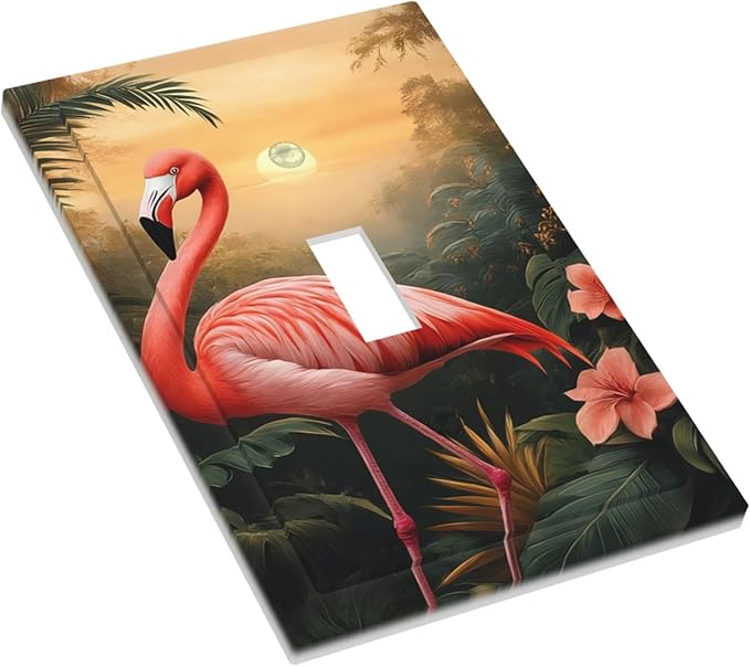 Tropical Flamingo Jungle Paradise 1-Gang Toggle Light Switch Plate, Exotic Jungle Decorative Wall Plate for Bathroom Decor