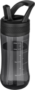 Kids Clear Water Bottle 14oz Flip with Straw Carry Handle, Leakproof, Reusable, Tritan, BPA Free, Suitable for Boys and Girls, Black