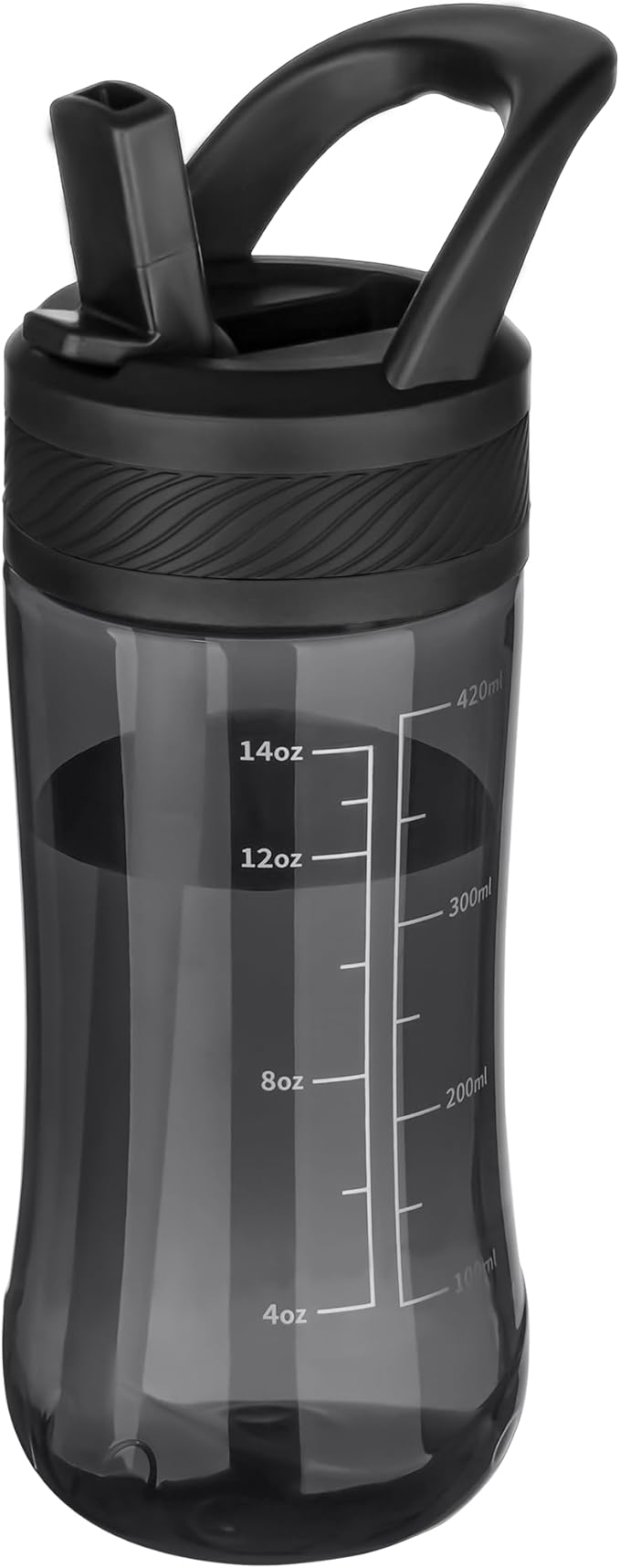 Kids Clear Water Bottle 14oz Flip with Straw Carry Handle, Leakproof, Reusable, Tritan, BPA Free, Suitable for Boys and Girls, Black