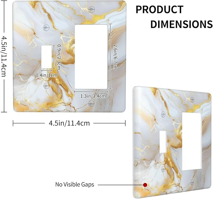 Decorative Toggle Switch Cover Plate Abstract Gold Marble Design with White & Gold 2-Gang 1-Gang Standard Wall Plate Light Switch Cover for Modern Luxurious Decor