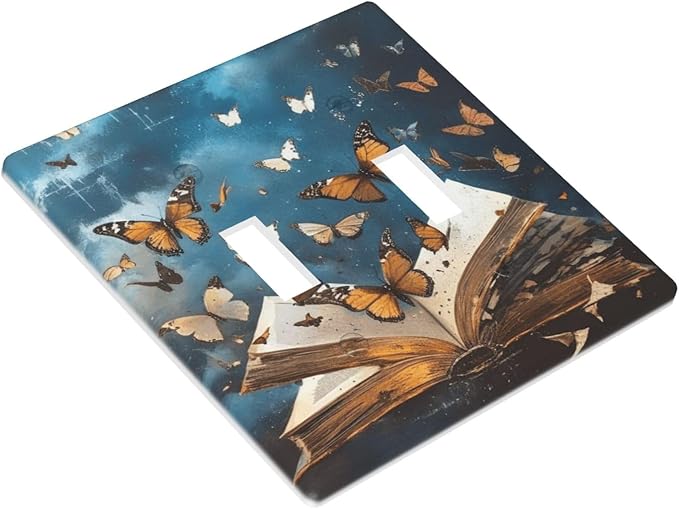 Decorative Art Light Switch Covers Butterflies from the Book 2 Gang Double Toggle Wall Plate Decorative Switchcover Electrical Switchplate for Home Decor