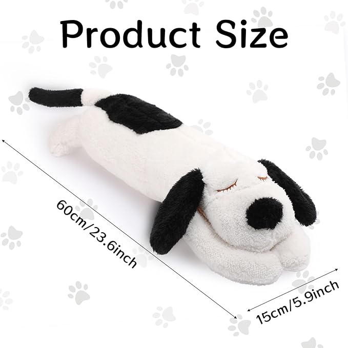 Queekay Dog Body Pillow Stuffed Animals Plush Long Body Pillow for Dogs Large Sleeping Hugging Puppy Cushion Gift for Birthday Party(23.6 Inch,Black and Beige)