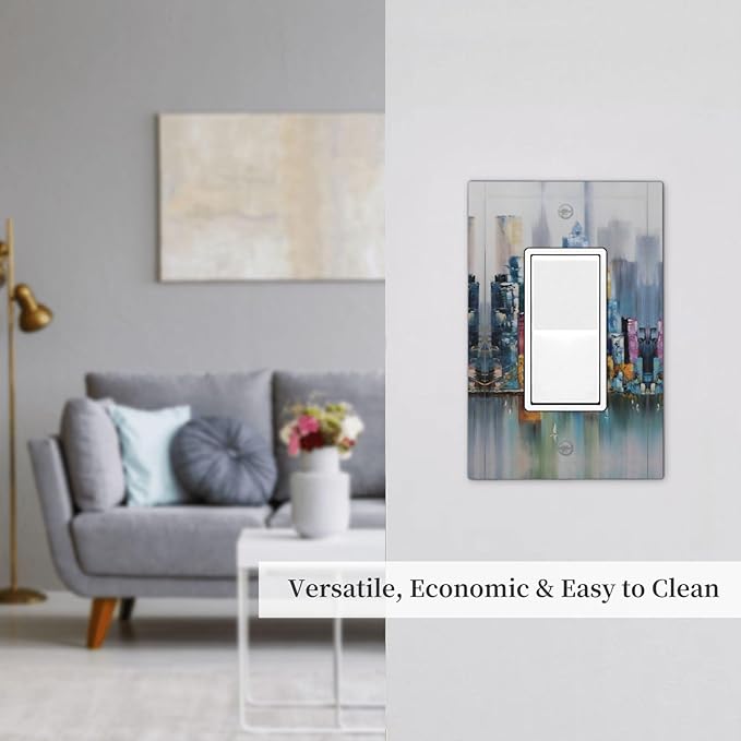 Colorful Nyc Skyline Textured Modern Abstract Decorative Outlet Covers 1 Gang Single Rocker Light Switch Cover Plate Wall Plates GFCI Faceplate for Bedroom Living Room Decor