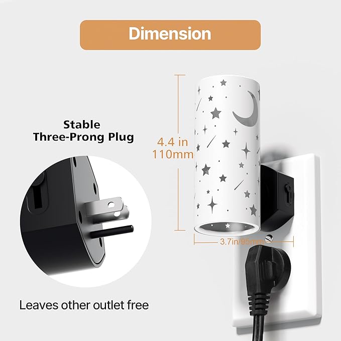 LED Night Lights Plug into Wall, 2-Pack 3000K Bright Plug in Nightlights, Dusk-to-Dawn Sensor, Dimmable 0-100LM, Auto-On/Off, Home Decor for Bedroom, Bathroom, Hallway, Kitchen, White Stars