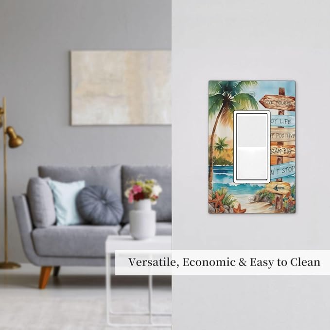 Tropical Beach Palm Tree Summer Coastal Ocean Sunset Decorative Outlet Covers 1 Gang Single Rocker Light Switch Cover Plate Wall Plates GFCI Faceplate for Bedroom Living Room Decor