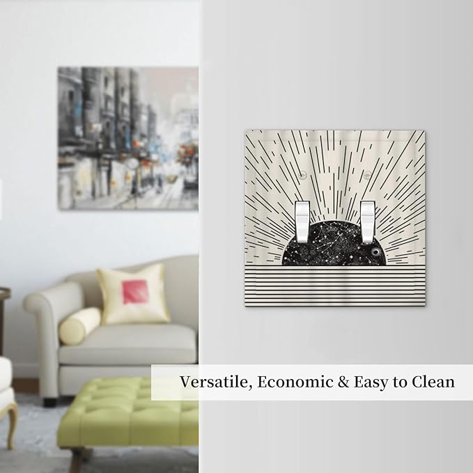 Mid Century Boho Sun Abstract Black Sunrise Horizon Double Toggle Light Switch Covers 2 Gang Wall Plate Dual Decorative Switchplate Electrical Faceplate for Kitchen Bathroom Bedroom Decor
