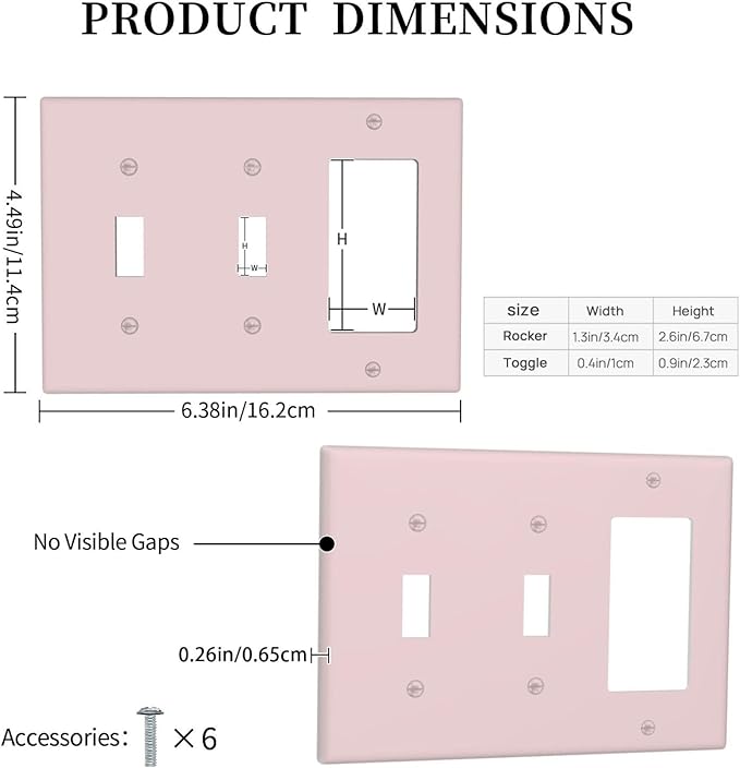 Rose Purple Pink 3 Gang 2 Toggle 1 Rocker/GFCI/Decorator Combination Light Switch Plate Decorative Triple Toggle Wall Plate Cover Electrical Switch Face Plate