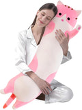 shangman Lovely Plush Cat Doll Cute Cartoon Soft Stuffed Kitten Pillow Long Throw Sleeping Pillow Doll Toy Gift for Kids Girlfriend Multiple Size (Pink,110cm/43.3in)