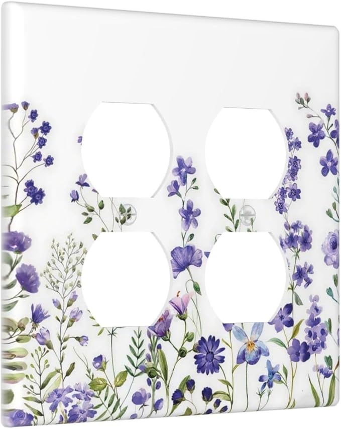 Lavender Wildflowers Purple Flowers Plant Floral Outlet Covers 2 Gang Double Duplex Decorative Light Switch Covers Electrical Wallplates Socket Faceplate for Bedroom Living Room Decor