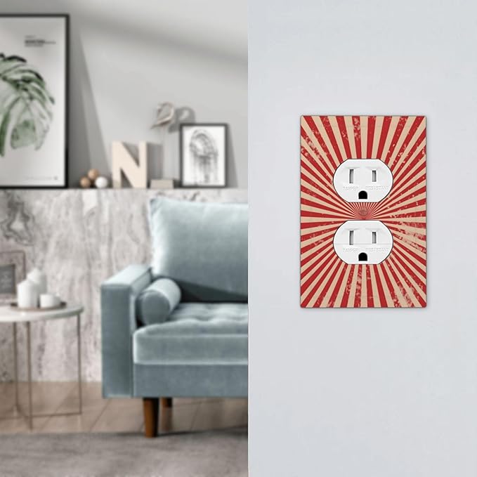 Retro Circus Sparkling Red White Lines Mid Century Outlet Covers 1 Gang Duplex Light Switch Cover Decorative Switch Plates Electrical Receptacle Faceplate Wall Plate for Farmhouse Home Decor