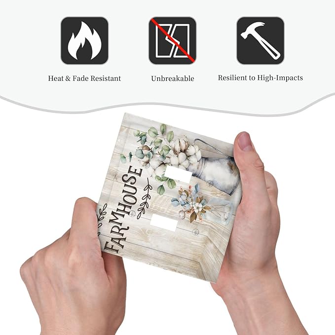 Decorative Switch Plate Covers Farmhouse Floral Cotton 2 Gang Double Toggle Light Switch Cover Rustic Country Flower Electric Wall Plate Dual Device Electrical Faceplate for Country Bedroom