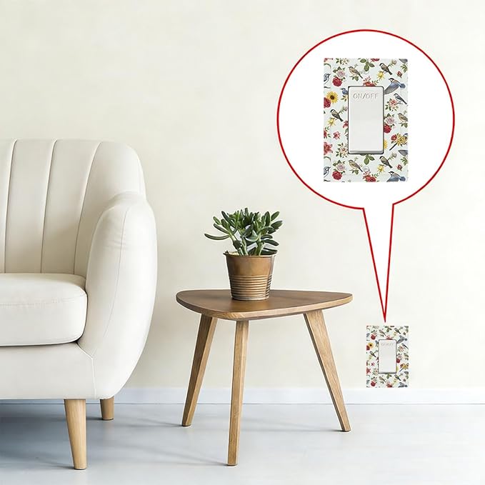 Vintage Birds & Blooms Single Rocker Switch Cover - 1-Gang Standard US Size English Countryside Chintz Light Switch Covers, Botanical Floral & Songbird for Bedroom Decor