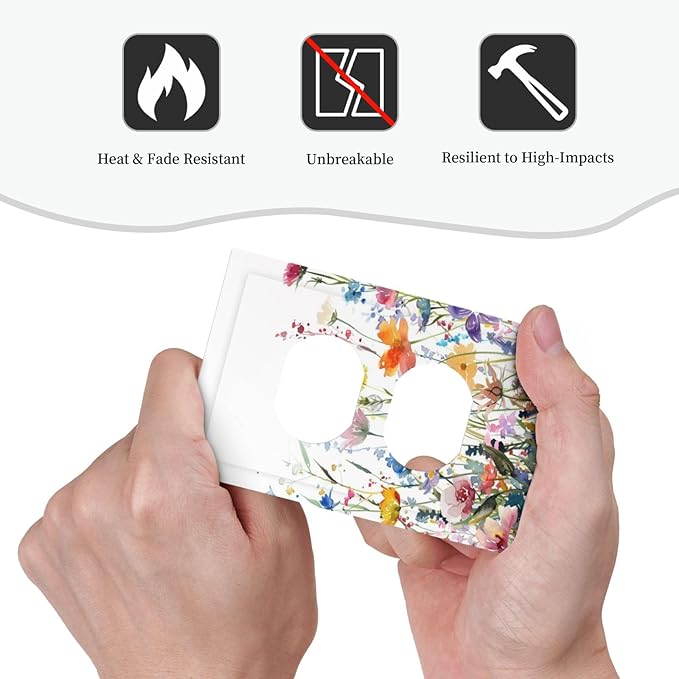 Watercolor Wildflowers Colorful Floral Plant Outlet Covers 1 Gang Duplex Light Switch Cover Decorative Switch Plates Electrical Receptacle Faceplate Wall Plate for Bedroom Living Room Decor