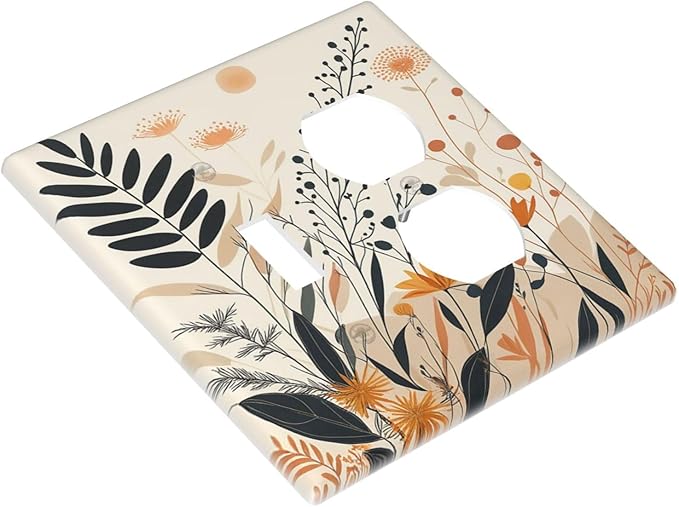 Light Switch Cover Plate Minimalist Floral Boho Botanical Wildflowers 2 Gang Decorative Switch Plates 1 Toggle Duplex Combo Outlet Covers GFCI Wall Plates for Bathroom Bedroom Decor
