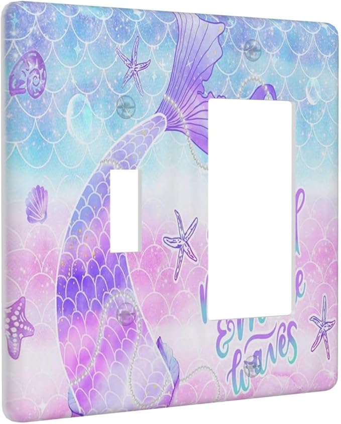 Purple Mermaid Tail Scales 2 Gang Single Toggle/Rocker Combination Light Switch Cover Decorative Wall Plate Cover Electrical Faceplate Art Decor