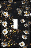 White Black Daisy Wildflower Modern Chrysanthemum Decorative Light Switch Cover 1 Gang Single Toggle Device Electrical Faceplate Switchplates Decorator Outlet Wall Plate for Bedroom Farmhouse Decor