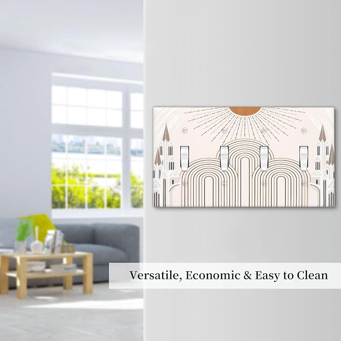 Decorative Light Switch Plate Covers Mid Century Gold Sun Minimalist Arch Line Castle 4 Gang Wall Plate Switch Cover Plate Quad Toggle Jumbo Electrical Faceplate for Bedroom Decor