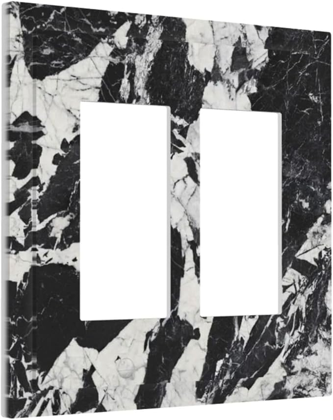 Black White Marble Abstract Luxury Decorative Outlet Covers 2 Gang Double GFCI Rocker Electrical Wall Panels Light Switch Cover Plate for Bathroom Kitchen Decor