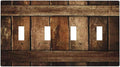 Brown Wooden Barn Door Old Wood Print Light Switch Covers Quad Toggle Electrical Faceplate 4 Gang Wall Plate Decorative Switch Plates for Farmhouse Home Decor