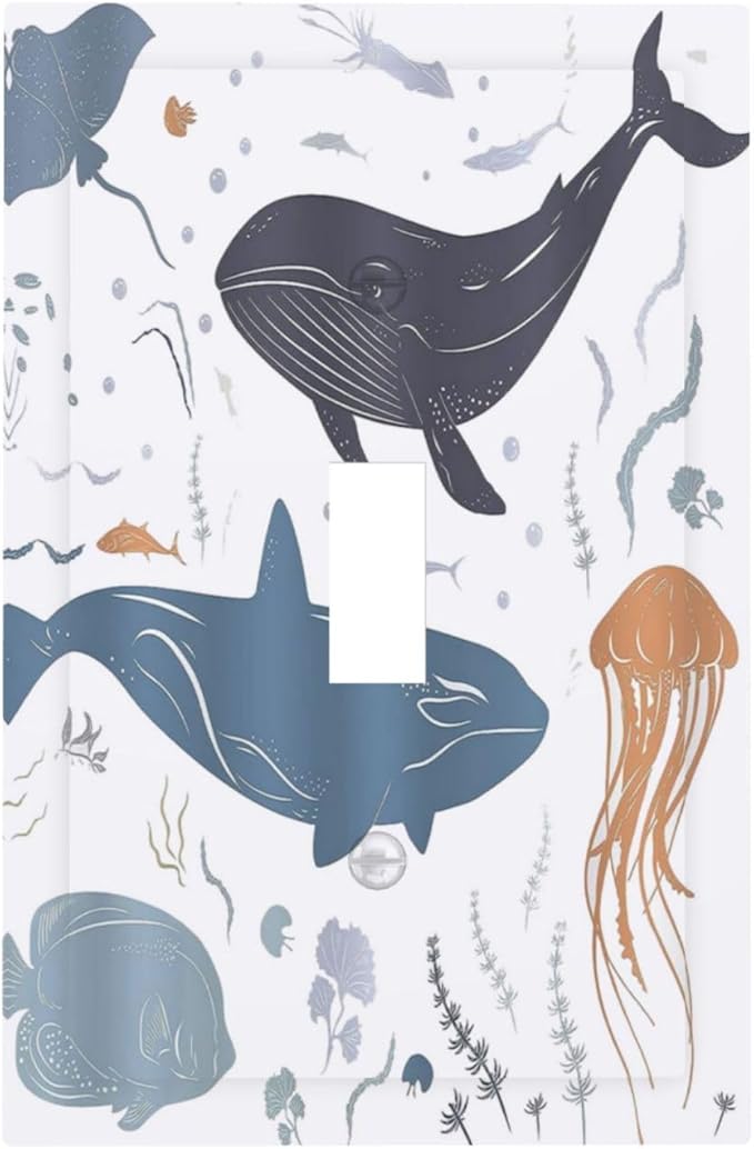 Kids Sea Animal Decorative 1 Gang Single Toggle Light Switch Covers Decorative Wall Plate Switchplate Electrical Faceplate for Nursery Kidsroom Bedroom Decor