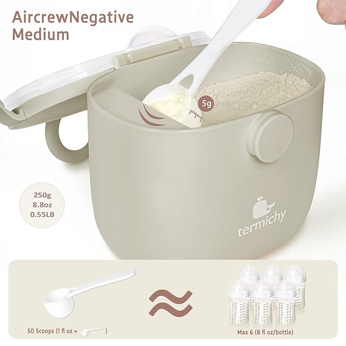 Termichy Baby Formula Dispenser, Portable Milk Powder Dispenser Container with Carry Handle and Scoop for Travel Outdoor Activities with Baby Infant, 8.8OZ, 0.55LB, 250g, 500ml(Full Khaki)