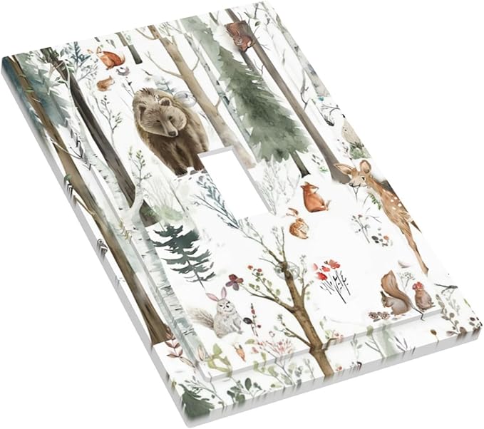Snow Bear Fox Deer Forest Squirrel Wild Life Animal Decorative Light Switch Cover 1 Gang Single Toggle Device Electrical Faceplate Switchplates Decorator Outlet Wall Plate for Farmhouse Kids Room