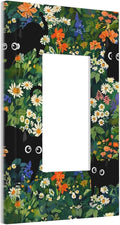 Funny Chic Cartoon Boho Cute Black Cat 1-Gang Decorator Rocker Outlet Light Switch Cover Green Floral Flower Kid Boys Vintage Decorative Single Device GFCI Receptacle Switch Wall Plate Dimmer Mid Size