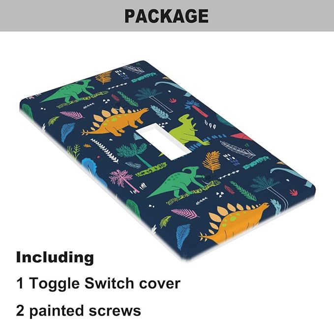 Dinosaur Light Switch Cover Plate Colorful Dinosaurs in Navy Blue Single Toggle Wall Plate 1-Gang Switchplate for Teen Boys