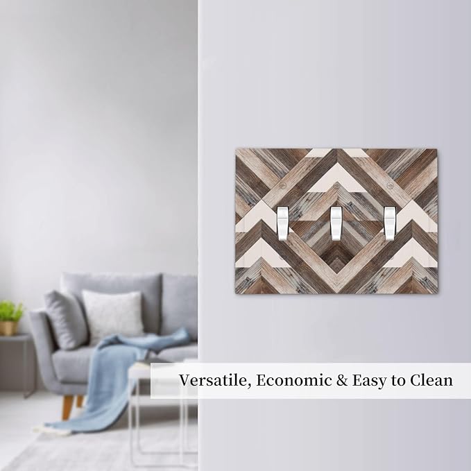 Polygon Collage Abstract Shapes Rustic Wood Panel Print Decorative Switch Plates 3 Gang Wall Plate Triple Toggle Light Switch Cover Faceplate Electrical Wall Panels for Farmhouse Bedroom Decor