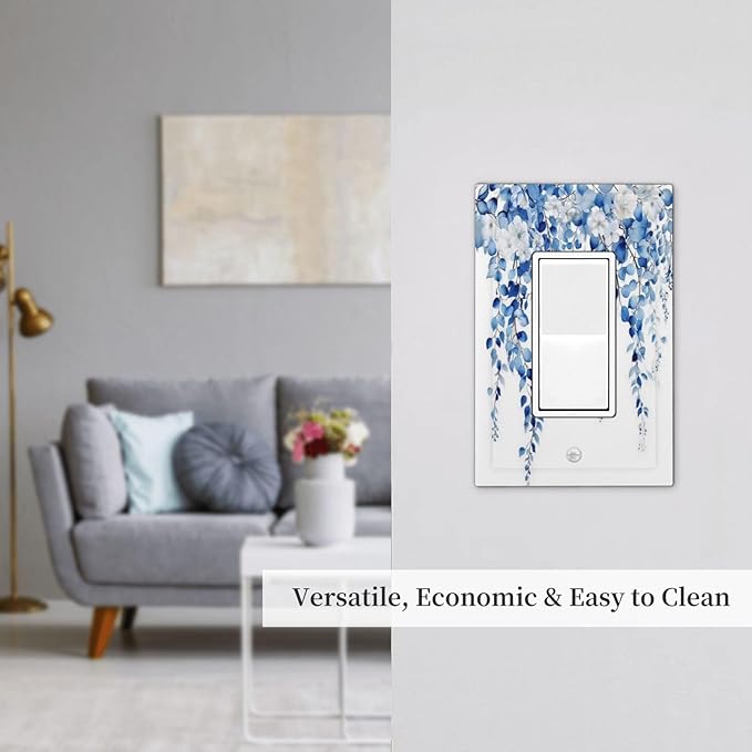 Blue Eucalyptus Leaves Floral Vine Flower Decorative Outlet Covers 1 Gang Single Rocker Light Switch Cover Plate Wall Plates GFCI Faceplate for Bedroom Living Room Decor