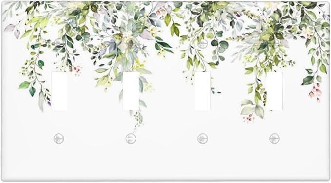Light Switch Covers Green Eucalyptus Leaves Floral Wildflower Quad Toggle Electrical Faceplate 4 Gang Wall Plate Decorative Switch Plates For Bed Room Living Room Decor