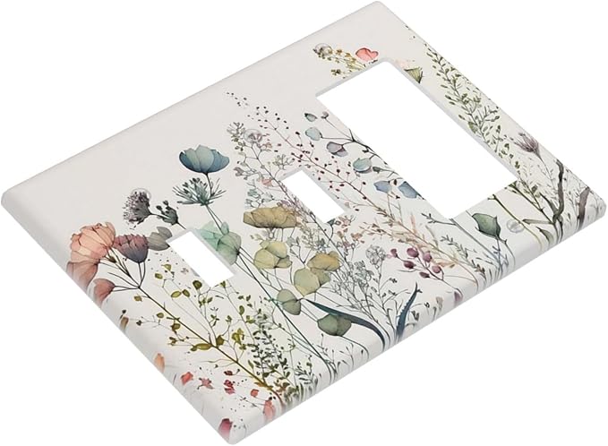 Beige Wild Flower Floral Blossom 3-Gang 2-Toggle 1-GFCI/Decorator Combination Light Switch Decorative Triple Combo Device Switches/Rocker Outlet Covers and Wall Plate