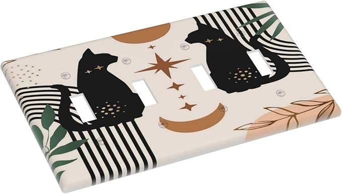 70s Mid Century Boho Abstract Cat 4 Gang Quad Toggle Light Switch Cover Plate Decorative Electric Faceplate Decorative Switchplate Screwless
