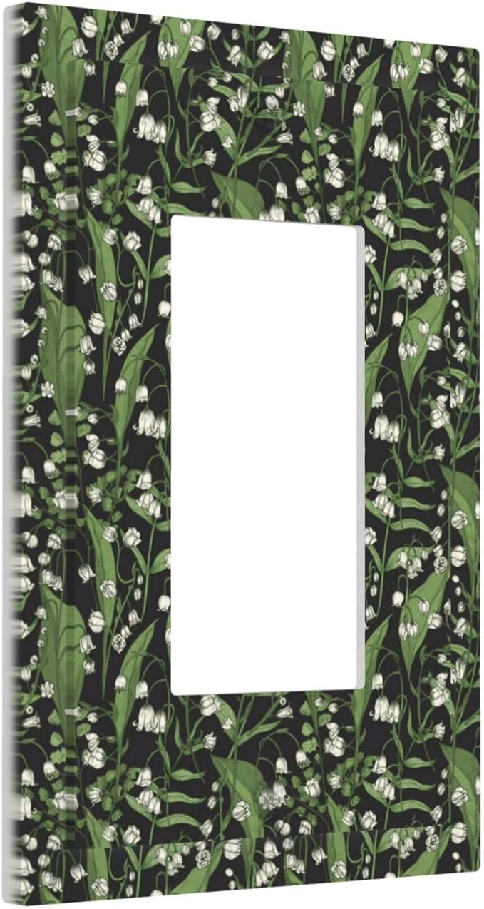 Boho Floral Green Leaves White Flowers Decorative Outlet Covers 1 Gang Single Rocker Light Switch Cover Plate Wall Plates GFCI Faceplate for Farmhouse Bed Room Decor