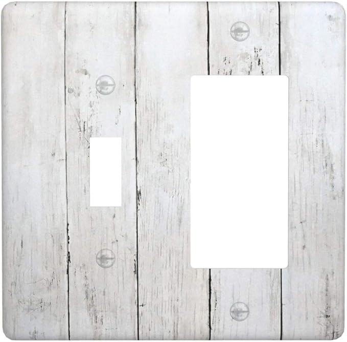 Modern Rustic Wood White Oak Print Outlet Covers 1 Toggle 1 Rocker Combination Decorative Wall Plate Electrical Switch Plates Light Switch Cover Plate for Farmhouse Home Decor