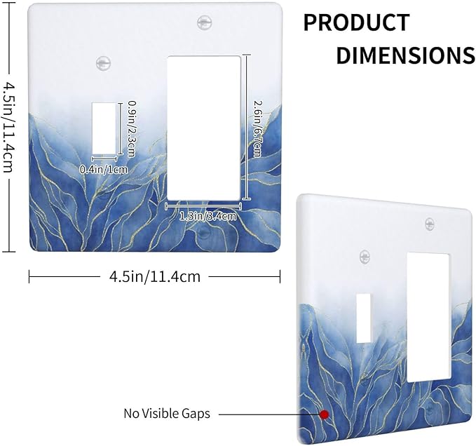 Outlet Covers Blue Gold Leaf Marble Modern Abstract 2 Gang Combo Light Switch Cover Plate Toggle Rocker Wallplates Decorative Switch Plates and Outlet Covers for Kitchen Bathroom Decor