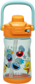 Zak Designs Sesame Street Beacon Kid Water Bottle for Travel or At Home, 12oz Plastic is Durable and Leak-Proof with Liquid Lock Spout, Cover, Carry Handle, Protective Base (Elmo & Friends)
