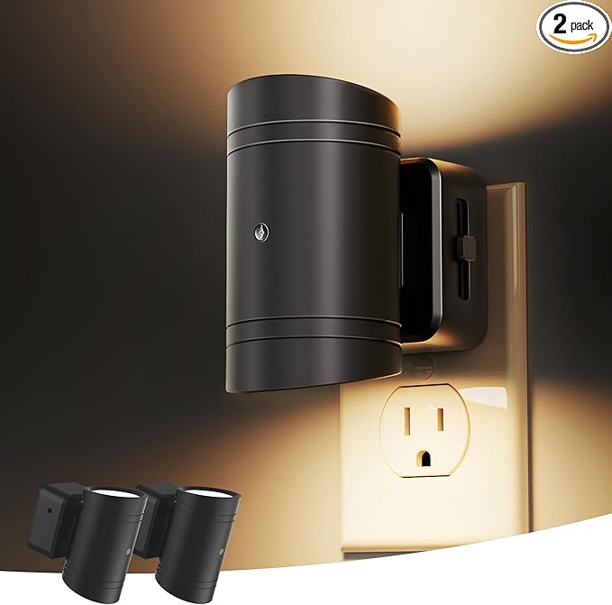 L LOHAS LED Night Light, Dimmable Night Lights Plug into Wall,2 Pack Nightlight for Kids,180° Rotatable, 3000K 0-150LM Dimmable Night Lights with Dusk to Dawn Sensor for Children Room Bathroom