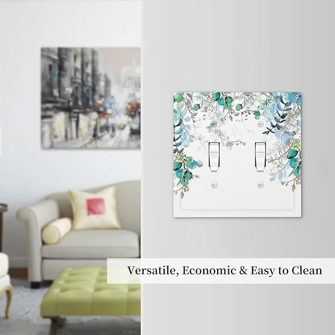 Decorative Light Switch Plate Covers Bohemian Green Eucalyptus Leaf Pine Leaves 2 Gang Wall Plate Double Toggle Switch Cover Plate Electric Dual Device Electrical Faceplate