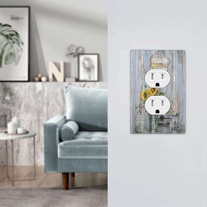 Rustic Sunflower Floral Vintage Wood Board Outlet Covers 1 Gang Duplex Light Switch Cover Decorative Switch Plates Electrical Receptacle Faceplate Wall Plate for Farmhouse Home Decor