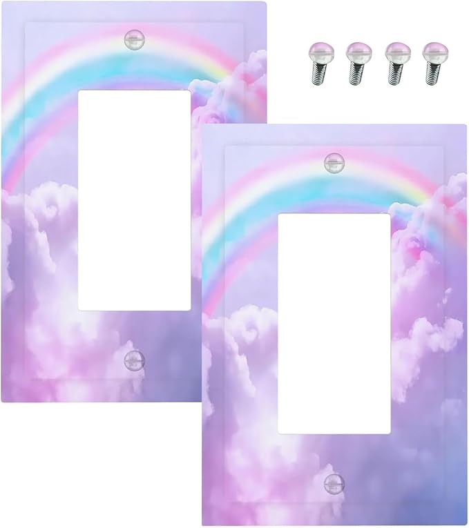 Outlet Covers Rainbow Sky with Clouds 1 Gang Duplex Light Switch Cover Plate Decorative Wall Plates Electrical Switchplate Receptacle for Bathroom Home Decor（2 Pack）