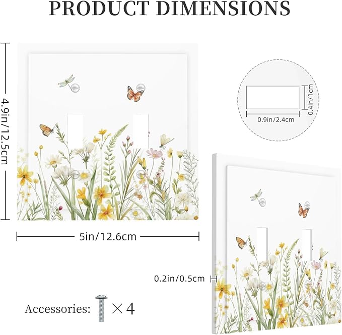 Colorful Wildflowers Dragonfly Butterfly Floral Decorative Switch Plates 2 Gang Double Toggle Outlet Light Switch Cover Wall Plate Electrical Faceplate for Bedroom Living Room Decor